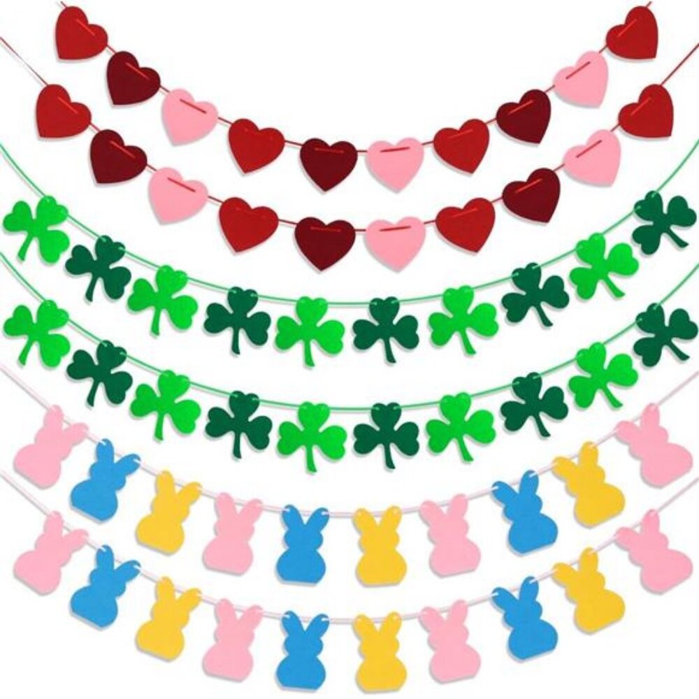 Valentines Day Decor 6 PCS Felt Garland for Valentines St Patricks 8.2 ft Each